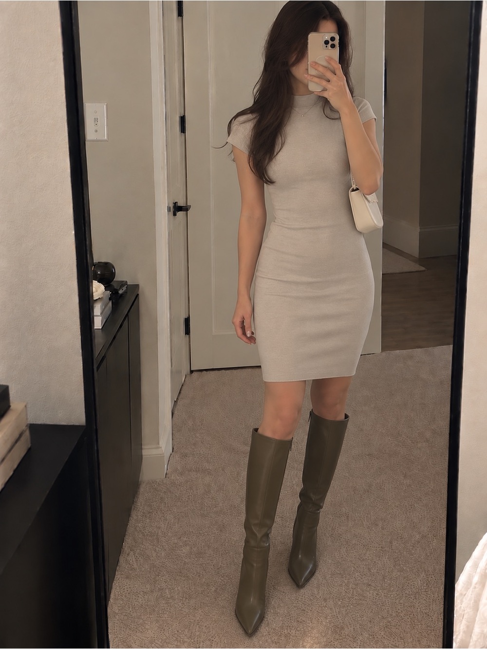 Zara Short Sleeve Bodycon Mini Dress in Light Beige
